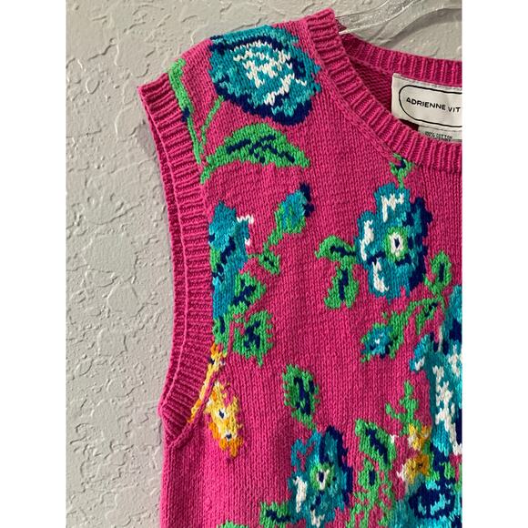 Vintage Adrienne Vittadini Pink Floral Knit Pullover Vest Size M Retro Artsy - Picture 4 of 6